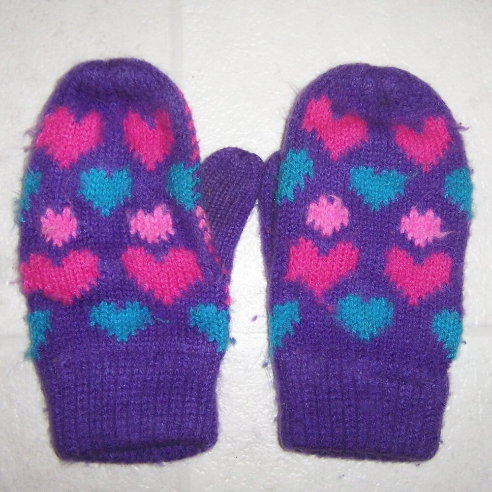 Girls Heart Knit Mittens Vintage 90s Size 4-6x